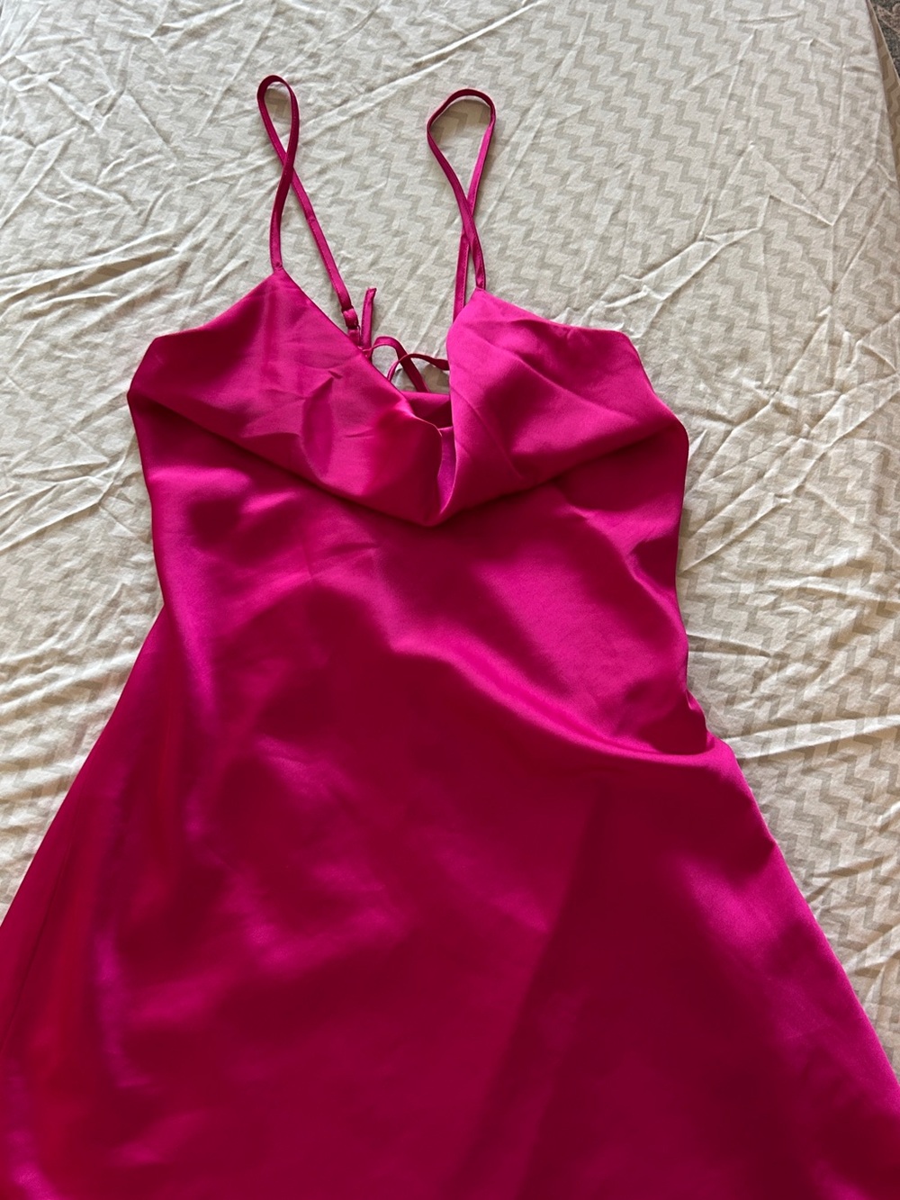 GARAGE silk Cowl Neck Slip Dress - Hot Pink